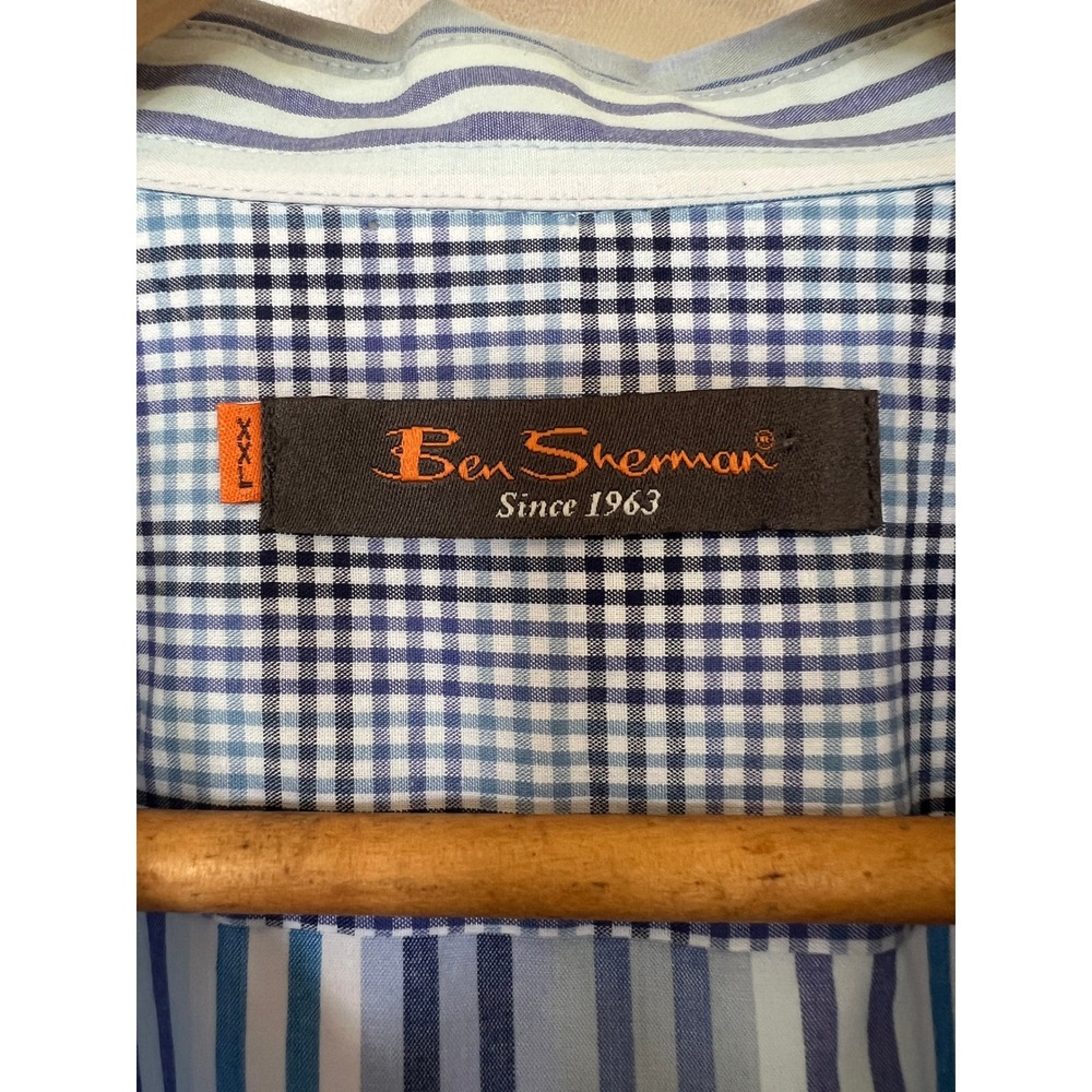 Ben Sherman Preppy Men Blue Stripe Long Sleeve Button Down XXL Cotton‎ Casual - Picture 2 of 6